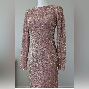 Love & Lemonade 2XL Pink Sequin Bodycon Mini Dress Long Sleeve V‑Neck NWT ✨